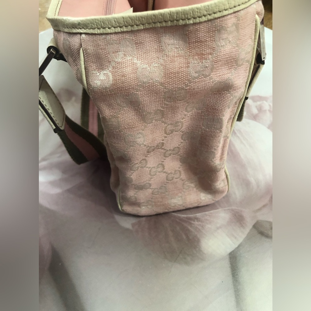 Gucci hand bag pink canvas tote pocket stripe Authentic RARE - Picture 12 of 14